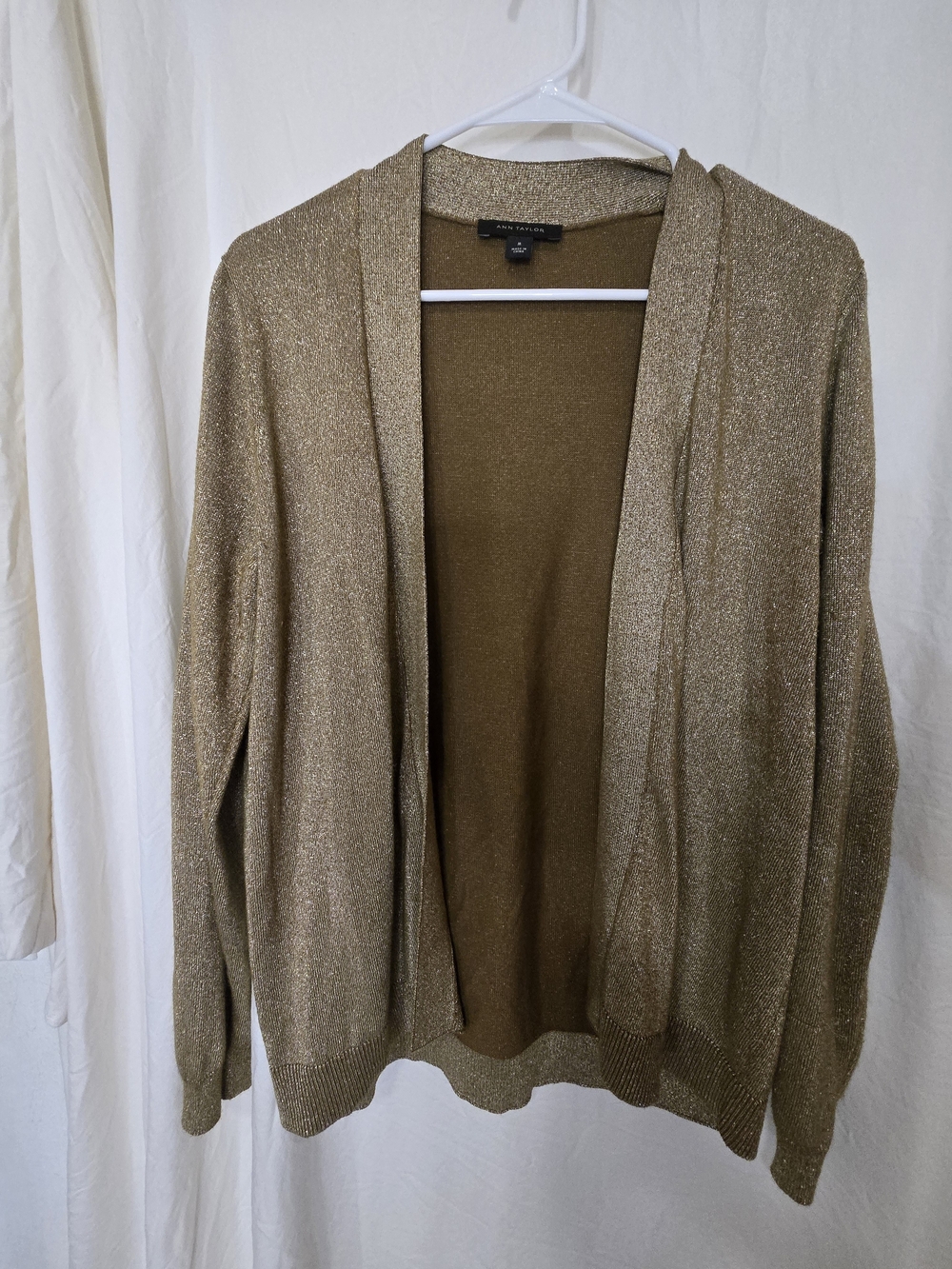 Ann Taylor Metallic Gold Open-Front Cardigan M